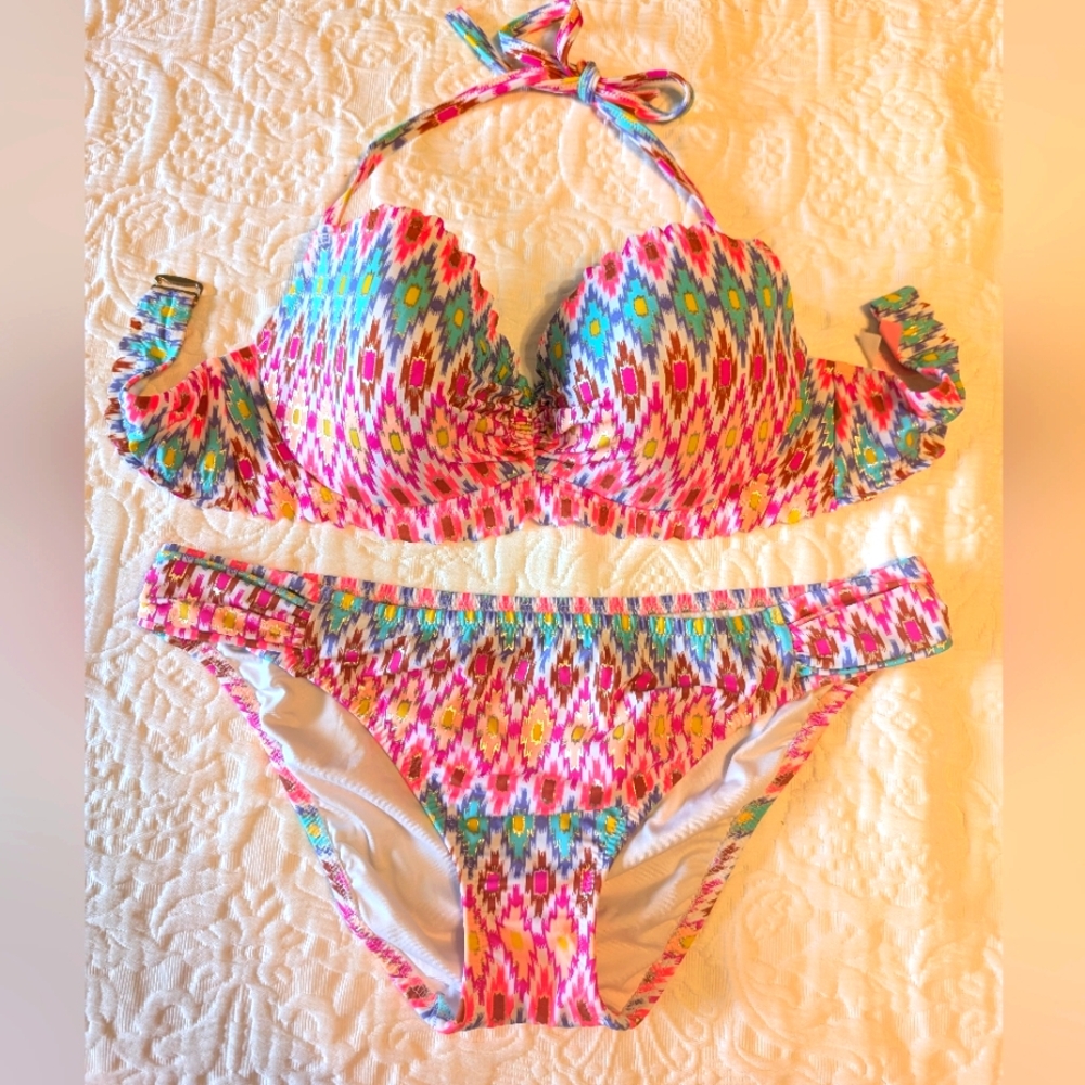 Victoria Secret neon/metallic halter bikini